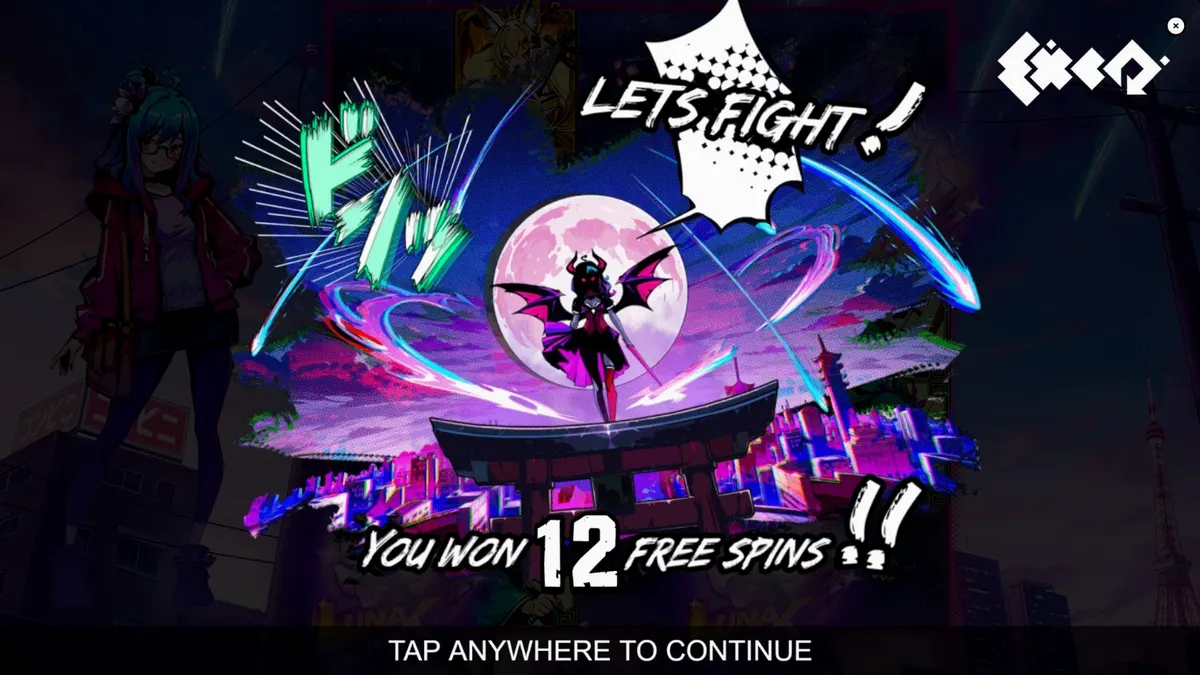 Tampilan visual futuristik dan karakter anime dalam slot Luna X
